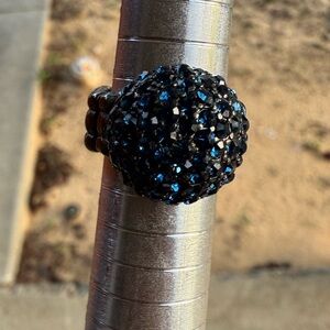Stretch Black and Blue Crystal Ring